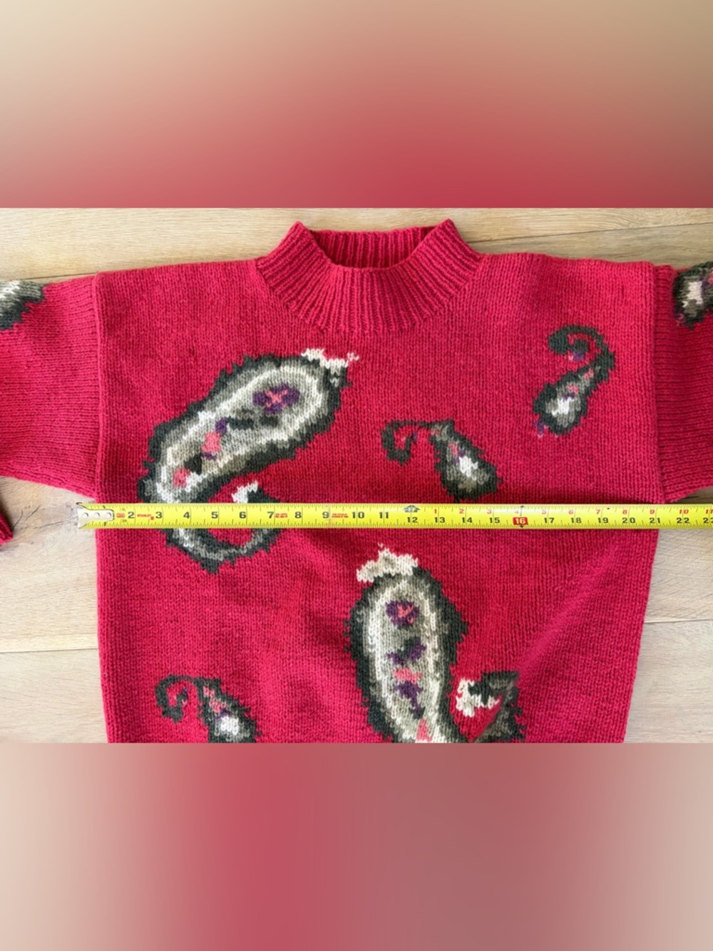 Merona Handknit 100% wool intarsia sweater vintage paisley design - M - Picture 5 of 7